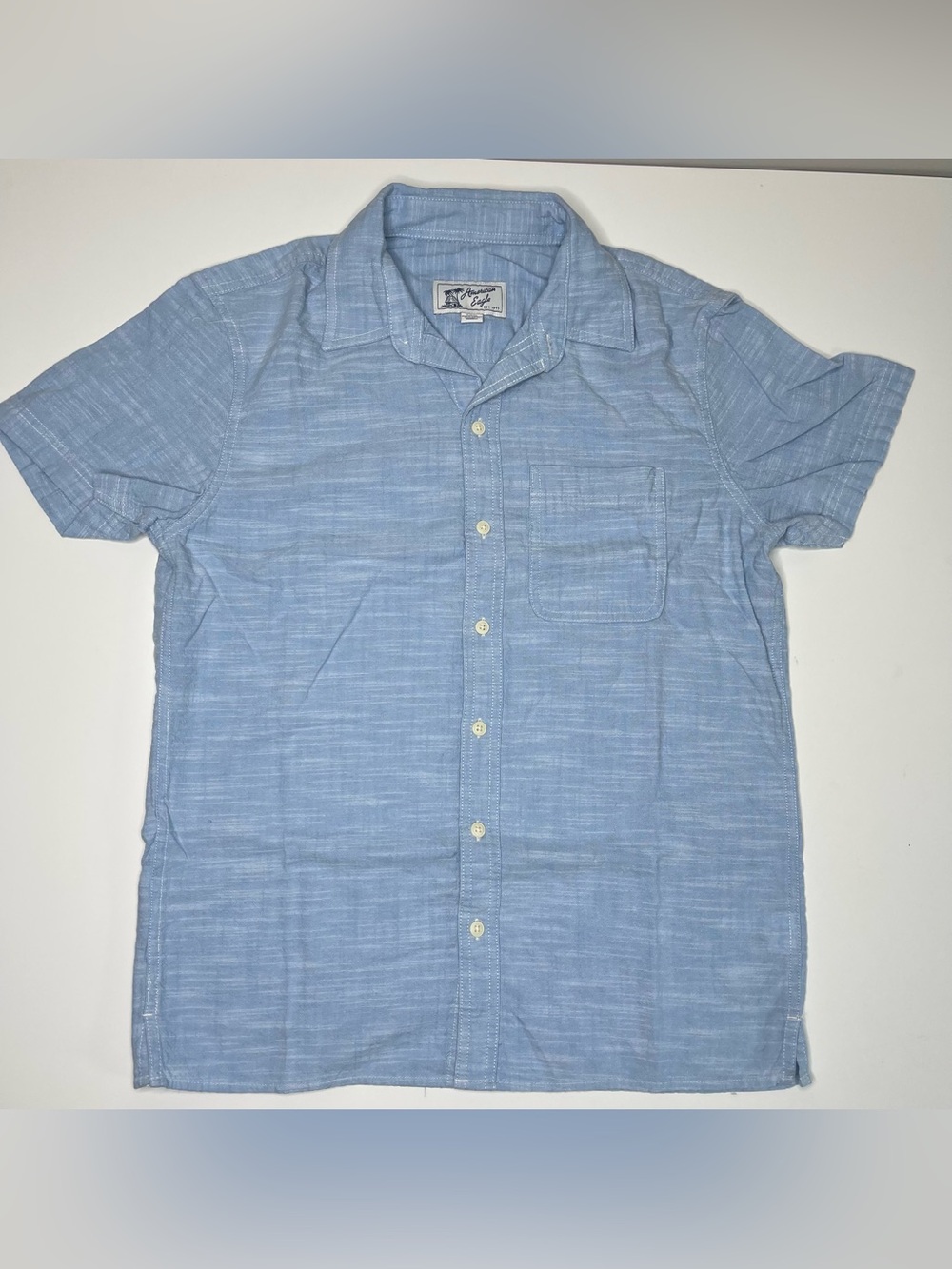 Men's American Eagle Short-Sleeve Collared Shirt 100% Cotton (Lt. Blue) SMALL